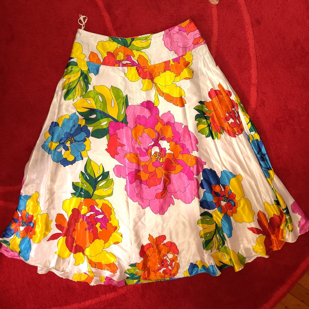 Boston Proper Floral Satin A-Line Skirt - Multicolor Sz 16